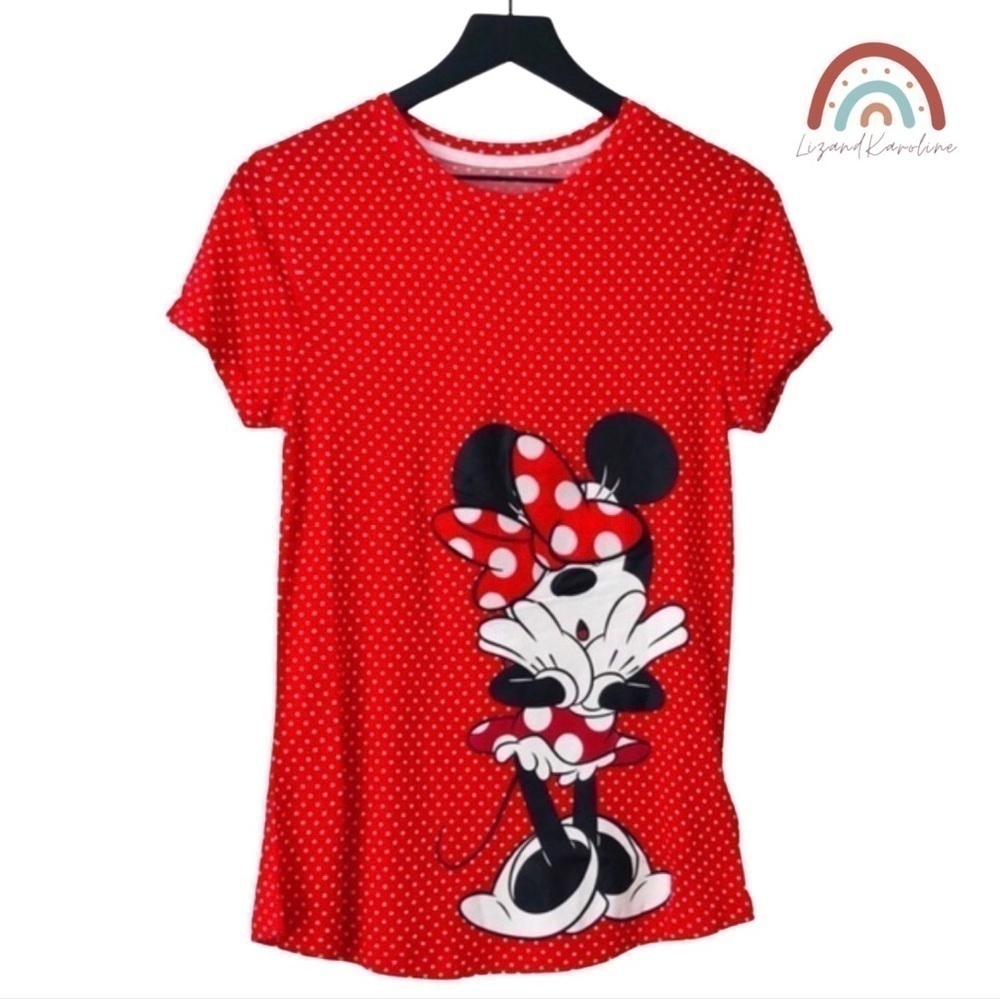 New! Disney Parks Minnie Mouse Bow Polka Dot Red T-Shirt Top